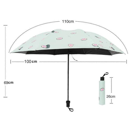Compact Foldable Sun Umbrella for Daily Outdoor Protection in mint pattern with 110cm canopy, 69cm height and 26cm folded case