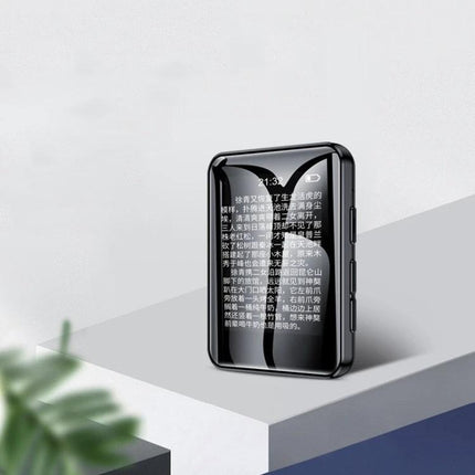 M21 1.77 Inch Touch Screen MP3 Player for E-Books and Music compact black device showing e-book text and playback controls