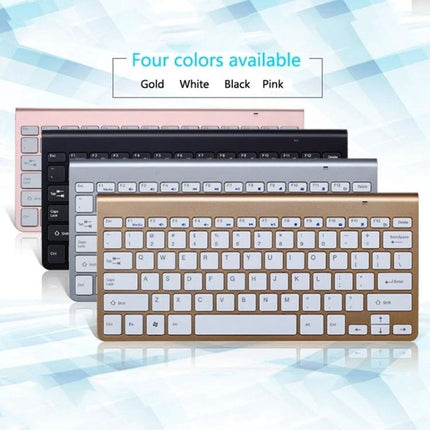 Universal Mini Wireless Keyboard and Mouse Set for Everyday Computing - compact USB keyboard in gold, silver, black, and pink for portable workspace