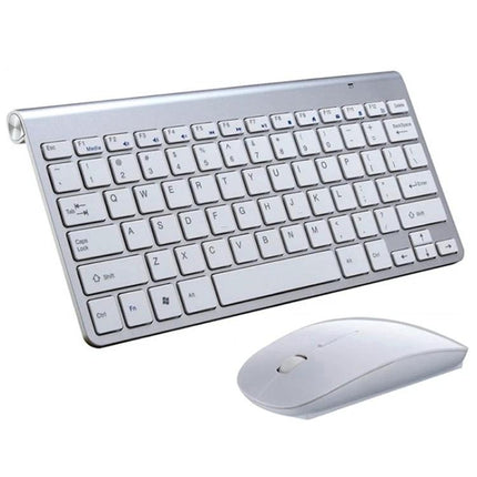 Universal Mini Wireless Keyboard and Mouse Set for Everyday Computing compact silver wireless keyboard and mouse for portable home and office use