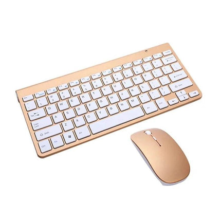 Universal Mini Wireless Keyboard and Mouse Set for Everyday Computing - compact gold wireless keyboard and mouse for portable home and office use