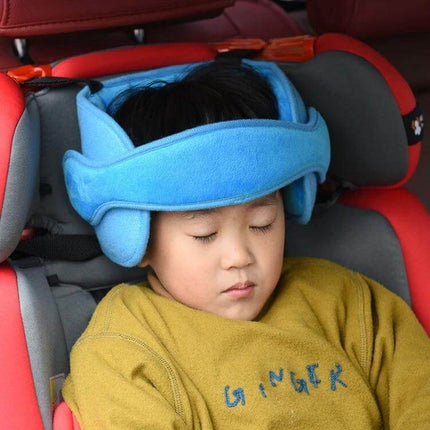 Adjustable Child Car Seat Head Support Pillow For Travel Neck Comfort - blue ring-shaped head pillow supporting sleeping child in car seat