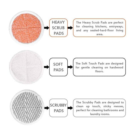 Replacement Cloths for Bissell Steam Mops, 2-Pack, Various Colors - orange heavy scrub pad, white soft pad, gray scrubby pad set