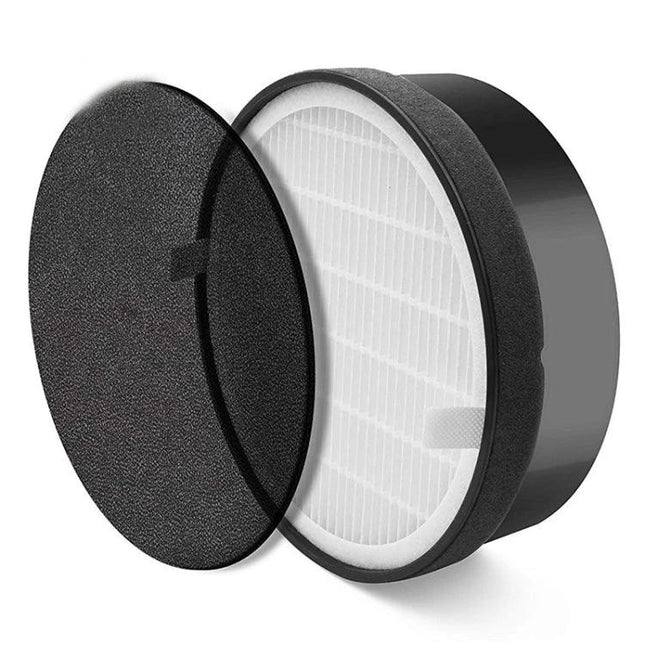 Levoit Replacement Air Filter for Home Air Purifiers showing round HEPA and carbon pre-filter compatible with LV-H132 and LV-H132-RF