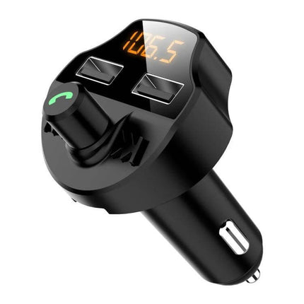 Car Bluetooth FM Transmitter And Charger, Hands-Free MP3 Player compact black in-car Bluetooth 5.0 FM transmitter with dual USB charging and display