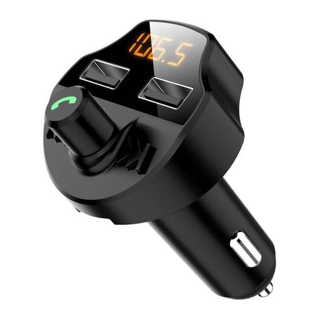 Car Bluetooth FM Transmitter And Charger, Hands-Free MP3 Player compact black in-car Bluetooth 5.0 FM transmitter with dual USB charging and display