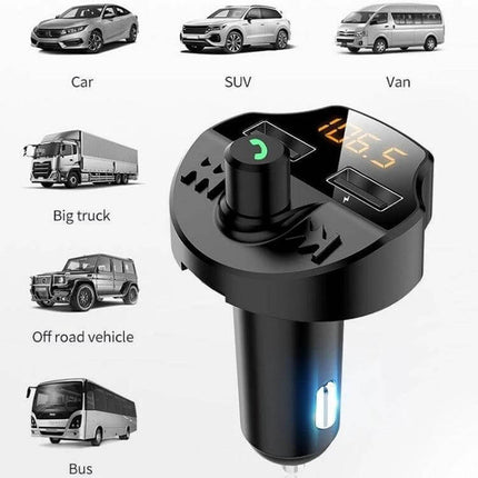 Car Bluetooth FM Transmitter And Charger, Hands-Free MP3 Player compact Bluetooth 5.0 car FM transmitter with dual USB charger and hands-free call knob