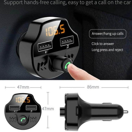 Car Bluetooth FM Transmitter And Charger, Hands-Free MP3 Player - compact Bluetooth 5.0 FM transmitter with dual USB charger and hands-free call button