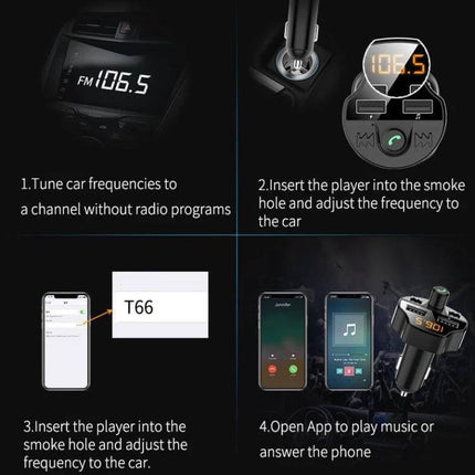 Car Bluetooth FM Transmitter And Charger, Hands-Free MP3 Player compact Bluetooth 5.0 car FM transmitter with dual USB charger and hands-free calling