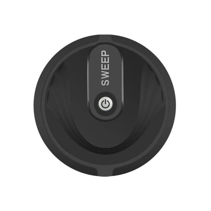Household Sweeping Robot for Hair and Dust Cleaning – compact circular black sweeping robot top view with power button and ‘SWEEP’ label