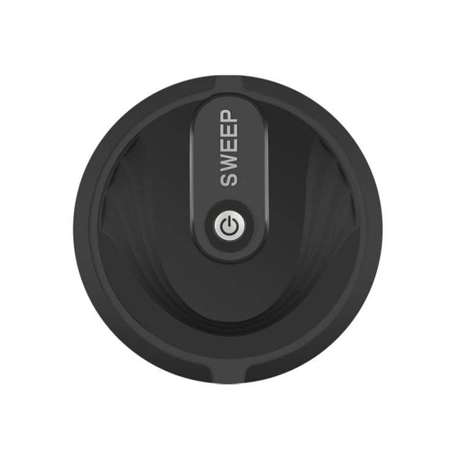Household Sweeping Robot for Hair and Dust Cleaning – compact circular black sweeping robot top view with power button and ‘SWEEP’ label