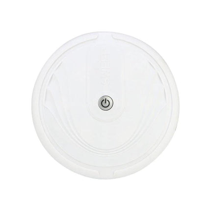 Household Sweeping Robot for Hair and Dust Cleaning compact white top view, single power button, ideal for pet hair and dust