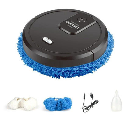 KeLeDi Multifunctional Mopping and Humidifying Robot black round floor unit with blue microfiber mop pads and accessories
