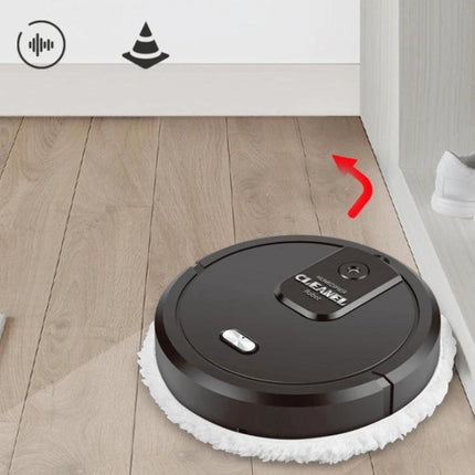 KeLeDi Multifunctional Mopping and Humidifying Robot cleaning hardwood floor near wall with microfiber mop attachment