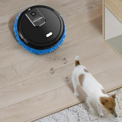 KeLeDi Multifunctional Mopping and Humidifying Robot cleaning pet paw prints on hardwood floor, compact mop and humidifier combo