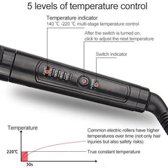 Rizador de pelo de nano titanio con pantalla digital LED de temperatura