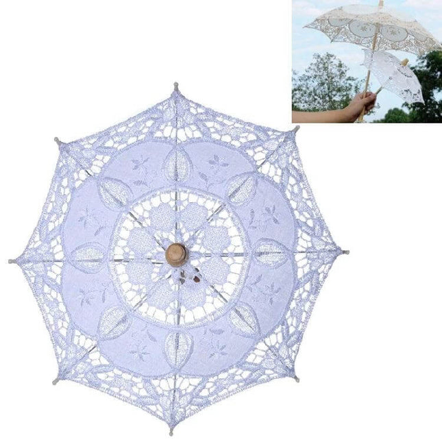 Elegant Bridal Lace Umbrella for Weddings and Photo Sessions - white lace parasol with wooden handle, vintage wedding accessory for outdoor photoshoots