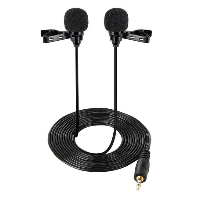 Compact Lavalier Microphone for Daily Video Calls and Recordings - dual clip-on mics with long cable and 3.5mm jack, portable for remote meetings and quick recordings