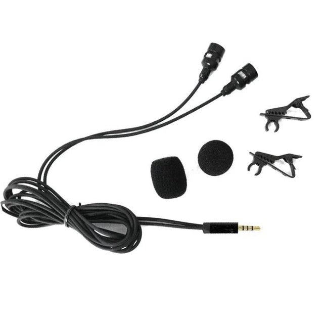 Compact Lavalier Microphone for Daily Video Calls and Recordings - dual mic set with clips and foam windscreens