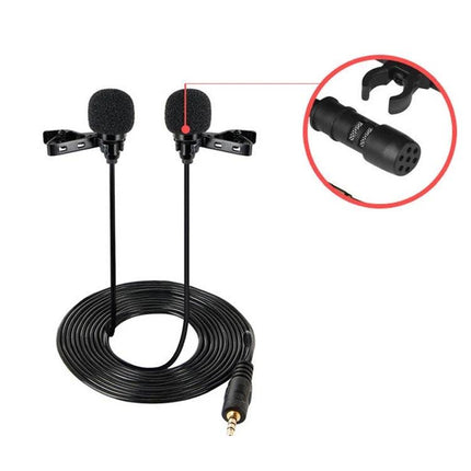 Compact Lavalier Microphone for Daily Video Calls and Recordings — dual clip-on mics with foam windscreens and long cable for clear everyday audio