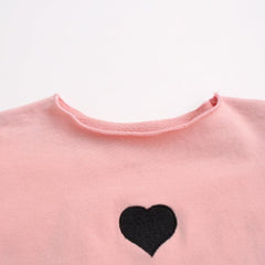 Cute Heart-Embroidered Puff Sleeve Sweatshirt for Girls - Warm Autumn & Winter Top