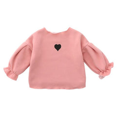 Cute Heart-Embroidered Puff Sleeve Sweatshirt for Girls - Warm Autumn & Winter Top