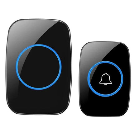 CACAZI Wireless Doorbell with 300m Range for Home Entry Notifications - sleek black wireless chime and push button set