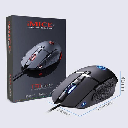 iMICE Wired Eight-Key Gaming Mouse for Everyday Precision Control - black wired gaming mouse with programmable buttons and adjustable DPI
