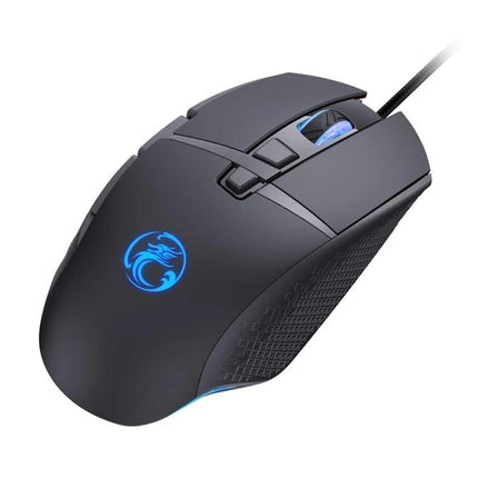 iMICE Wired Eight-Key Gaming Mouse for Everyday Precision Control - black wired gaming mouse with eight programmable keys and blue LED logo
