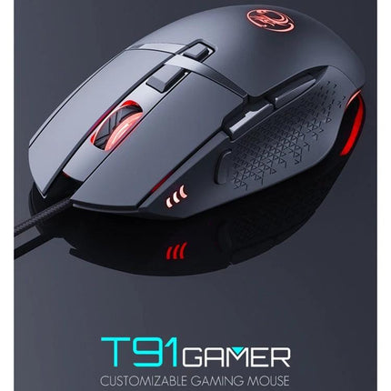 iMICE Wired Eight-Key Gaming Mouse for Everyday Precision Control - sleek wired gaming mouse with eight programmable keys, adjustable DPI and red LED accents