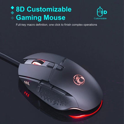 iMICE Wired Eight-Key Gaming Mouse for Everyday Precision Control - black wired gaming mouse with 8 programmable keys, RGB lighting and adjustable DPI