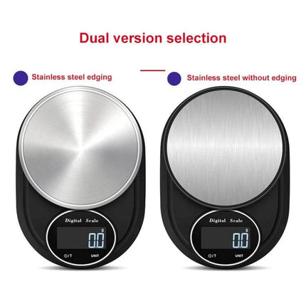 Stainless Steel Kitchen Scale For Everyday Home Use showing two dual-version stainless steel pan options with digital display