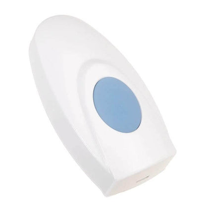 Wireless Doorbell with Multiple Chime Options for Home Entry - white wireless doorbell button with blue center, compact no-wiring design