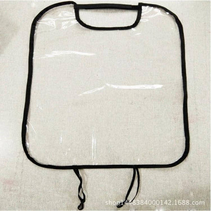 2 Pack Car Seat Back Cover Protector For Kids Kick Mat clear PVC kick mat with black trim and straps, protects seat from mud and scuffs
