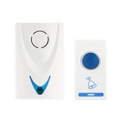 Home Wireless Doorbell with Remote Control for Entry Alerts – white wireless chime and remote button with blue LED indicator