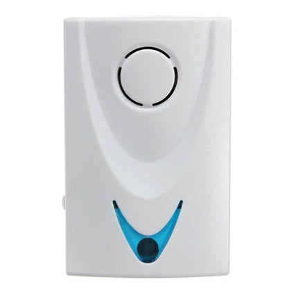 White receiver unit of Home Wireless Doorbell with Remote Control for Entry Alerts showing speaker and blue LED indicator