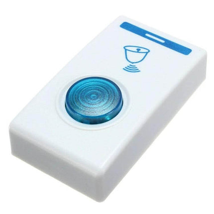 Home Wireless Doorbell with Remote Control for Entry Alerts white remote push button with blue LED and chime icon