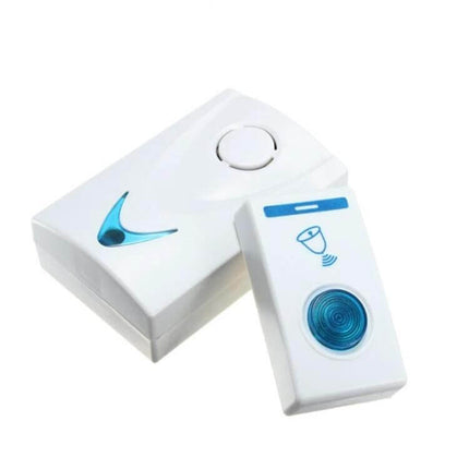 Home Wireless Doorbell with Remote Control for Entry Alerts showing white receiver and remote with blue accents