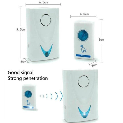 Home Wireless Doorbell with Remote Control for Entry Alerts - compact white doorbell chime and push button with visual LED indicators
