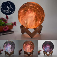 Lunar Glow 3D Night Light - Enchanting LED Moon Lamp for Kids with Starry Sky Design