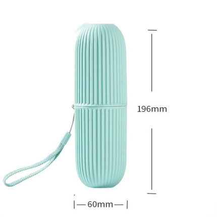 Travel Toothbrush Storage Cup With Two Mouthwash Cups compact mint PP travel case with rope tether, holds one toothbrush and two mouthwash cups (196 x 60mm)