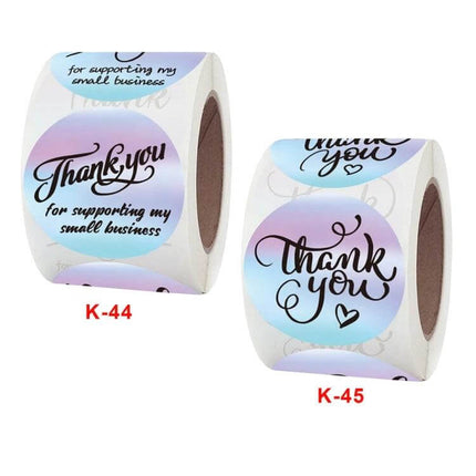 Thank You Gift Seal Stickers Roll, 3.8 cm Diameter – roll of 500 pastel gradient 'Thank you' copper plate stickers for gift and bakery packaging