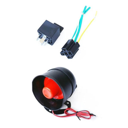 Universal Car Alarm System with Sound, Light, and Dual Remote Control - black siren and wiring harness for 12V vehicles