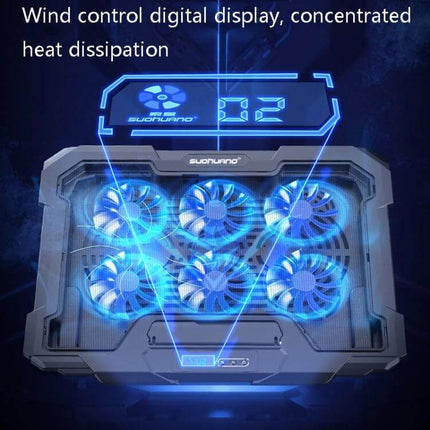 Suohuang Notebook Cooler for Laptops and Gaming Use with six blue LED fans and digital wind control display