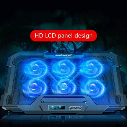 Suohuang Notebook Cooler for Laptops and Gaming Use - sturdy 6-fan laptop cooling pad with HD LCD panel design, supports up to 17-inch laptops