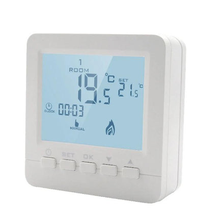 Programmable Wall-Hung Boiler Thermostat for Home Heating Control slim white digital thermostat with large LCD for scheduling and temperature management