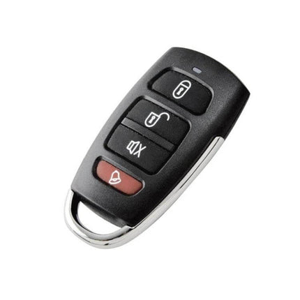 Universal Car Alarm System Set with Remote Control Horn key fob remote showing lock unlock trunk and alarm buttons for 12V vehicle security