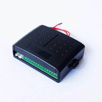 Set of Two One-Way Car Anti-Theft Alarms for 12V Vehicles compact black control module with wiring and terminal connections