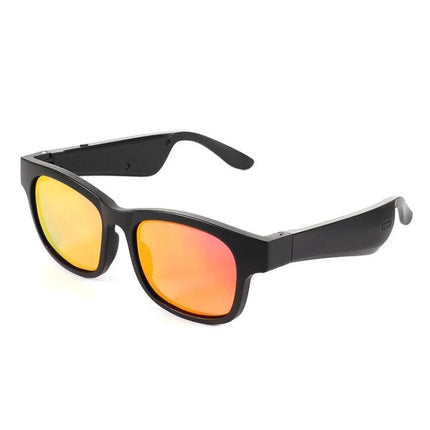 A12 Smart Bluetooth Audio Sunglasses Bluetooth Glasses, Blue, Black, Green, Red Gold, Silver - black frame with orange mirrored lenses