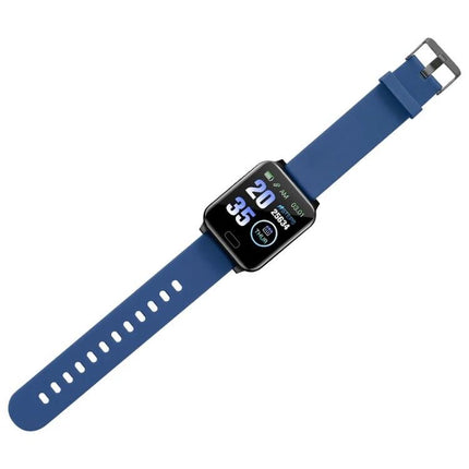 Smart Bracelet for Everyday Health and Activity Tracking - blue fitness smartwatch showing time, heart rate, steps, and NFC-ready band